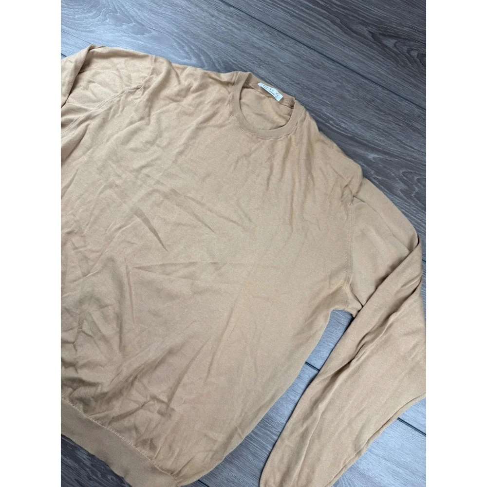 Tomas G Mens Sweater Long Sleeve Crew Neck Cotton Tan L